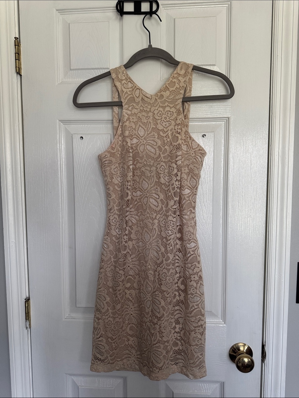BCX Beige Lace Racerback Mini Dress